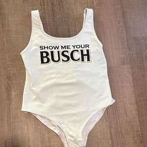 Whiskey Riff- Show Me Your Busch White One-Piece Swimsuit
